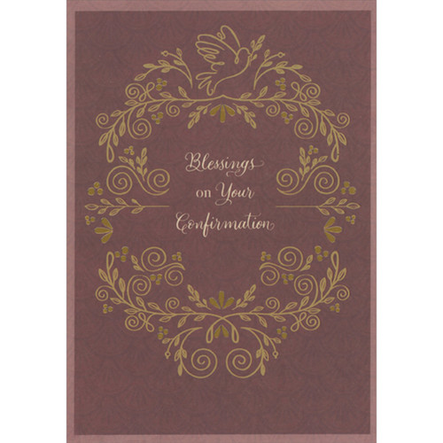 Blessings on Your Confirmation: Dove and Swirling Vines Wreath Confirmation Card: Blessings on Your Confirmation