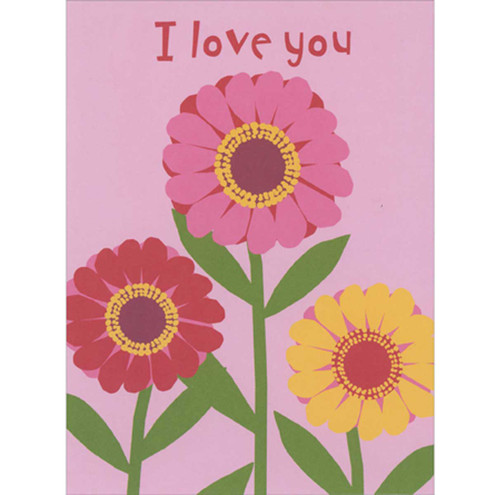 I Love You: Pink, Red and Yellow Flowers on Pink Mother's Day Card: I Love You