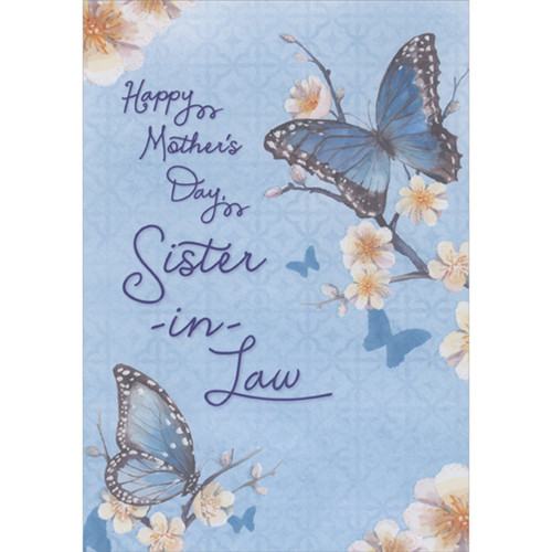 Two Blue Butterflies on Glittery Flowering Branches Mother's Day Card for Sister-in-Law: Happy Mother's Day, Sister-in-Law