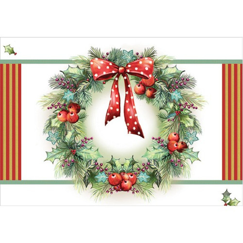 Wreath with Polka Dot Bow Box of 18 Christmas Cards