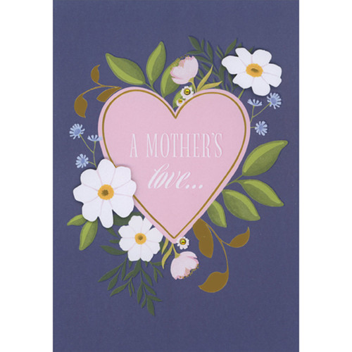 A Mother's Love: Pink Heart, 3D Tip On White Flowers and Gems on Dark Blue Hand Decorated Mother's Day Card for Mother: A Mother's love…