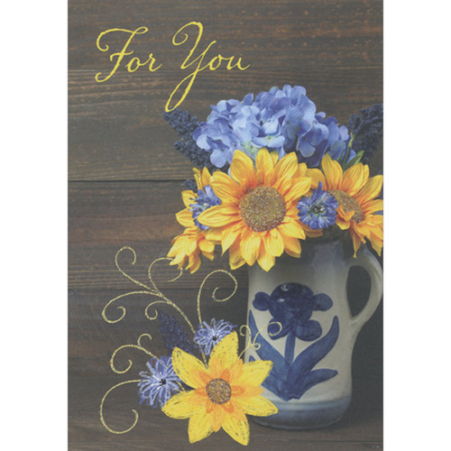 White Pitcher Full of Sunflowers and Blue Flowers Gift Card Holder Mother's Day Card: For You