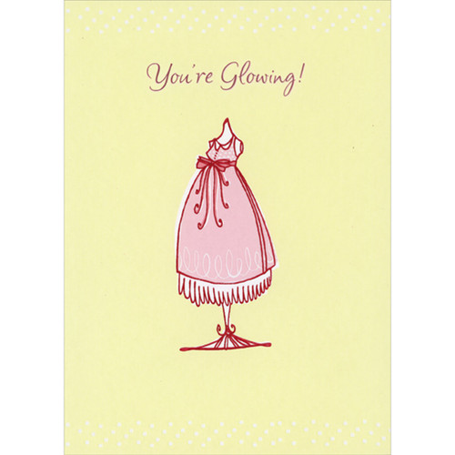 You're Glowing: Red Foil Outline Pink Maternity Dress on Stand Mother's Day Card for Mother-to-Be: You're Glowing!