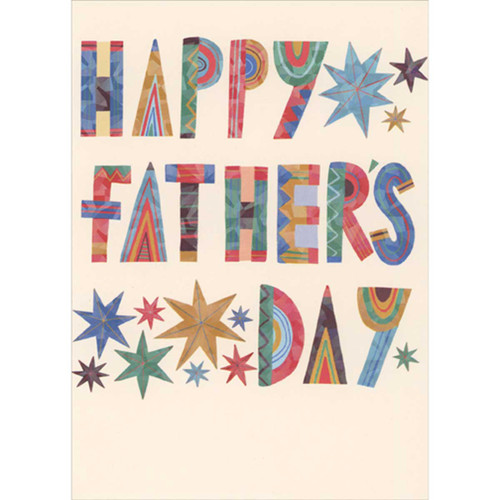 Multi-Colored Patterned Holographic Foil Letters with Stars on Cream Father's Day Card: Happy Father's Day