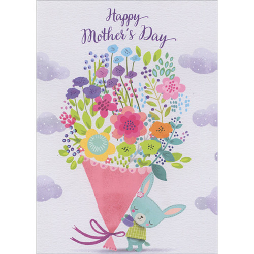 Blue Mouse Holding Large Bouquet of Colorful Flowers Mother's Day Card for Mom: Happy Mother's Day