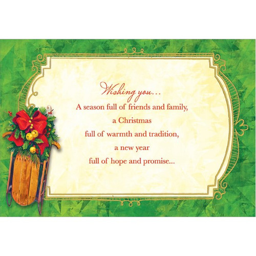 Green Marble Border with Sled Box of 18 Christmas Cards: Wishing you… A season full of friends and family, a Christmas full of warmth and tradition, a new year full of hope and promise…