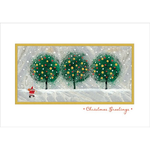 Santa and Three Trees Box of 18 Christmas Cards: Christmas Greetings