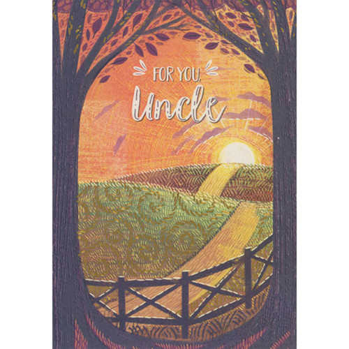 Vibrant Rolling Hills and Sunrise Between Trees Border Father's Day Card for Uncle: For You, Uncle