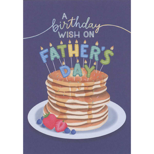 Large Stack of Pancakes with Letter Candles on Purple Background Father's Day Birthday Card: A birthday wish on Father's Day
