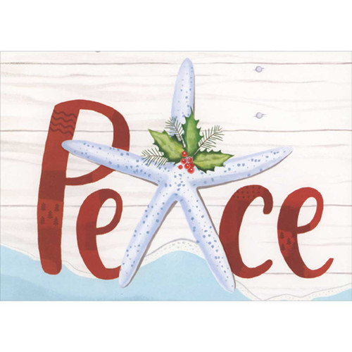 Peace: Thin Starfish with Holly and Berries Box of 16 Christmas Cards: Peace