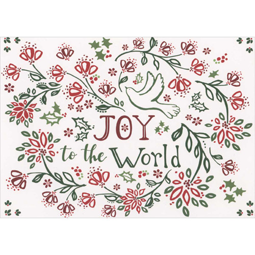 Joy to the World: Red and Green Dove, Holly and Flowering Branches Box of 16 Christmas Cards: Joy to the World