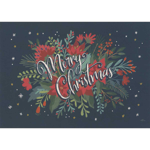 Merry Christmas: Red Flowers and Holiday Greenery Box of 16 Christmas Cards: Merry Christmas