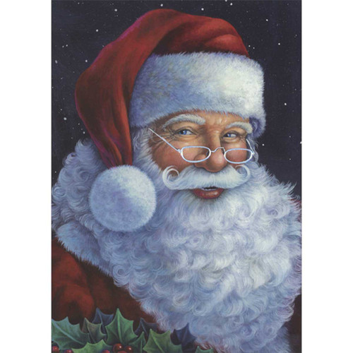 Smiling Santa Wearing Silver Prismatic Foil Reading Glasses Box of 14 Christmas Cards