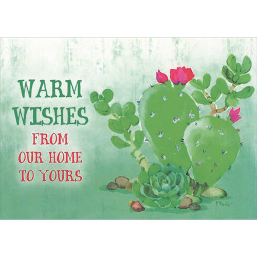 Warm Wishes: Paddle Cactus / Prickly Pear Cactus Warm Weather Christmas Card: Warm Wishes from our Home to Yours