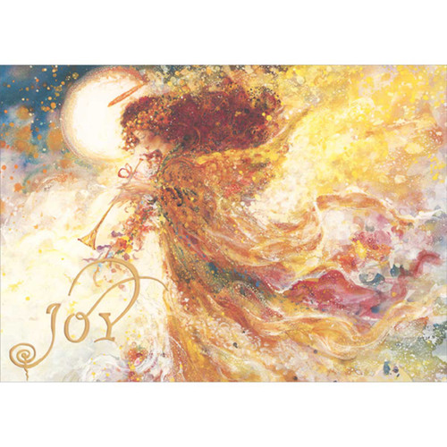 Joy: Angel with Flowing Gold, Yellow, Orange and Red Robes Christmas Card: JOY