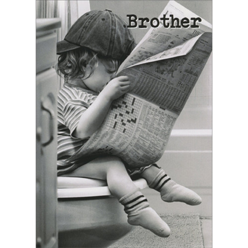 Little Boy on Toilet Reading Newspaper Vintage Photo Funny Birthday Card for Brother: Brother