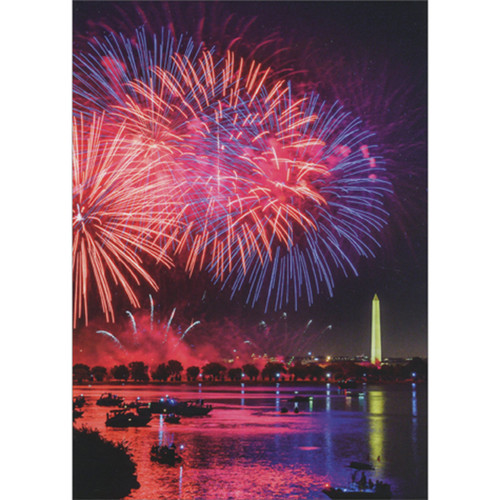 Red and Blue Fireworks Over the Capital Photograph Birthday Card