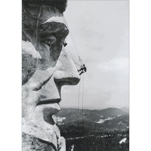 Climbing up Mount Rushmore Vintage Black and White Photo Birthday Card