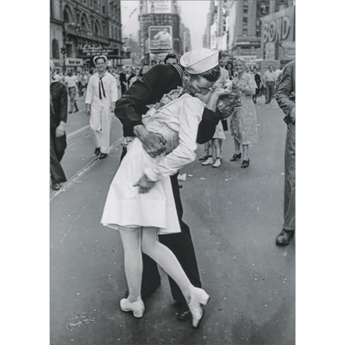 Navy Sailor Kissing Nurse in Times Square Vintage Black and White Photo Blank Note Card