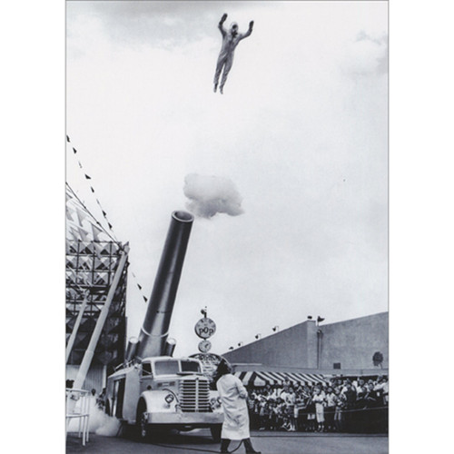 Human Cannonball Vintage Black and White Photo Funny Birthday Card