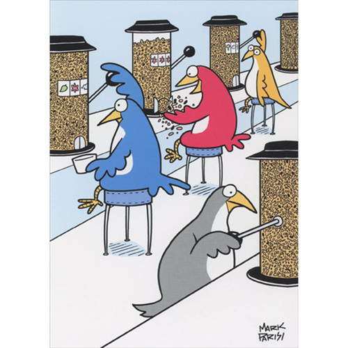 Birds Sitting at Seed Slot Machines Funny Birthday Card