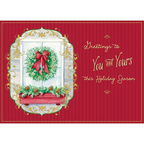 Wreath on Window Box of 18 Christmas Cards: Greetings to You and Yours this Holiday Season