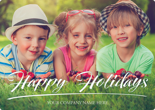 Say it with Style: White Happy Holidays Box of 25 Custom Verse Holiday Flat Photo Cards: Happy Holidays