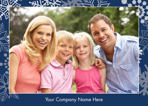 Silver Snowflakes on Blue Box of 25 Custom Verse Holiday Photo Cards