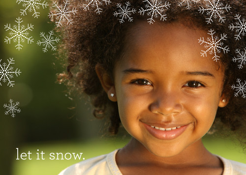 Sprinkling White Retro Snowflakes Box of 25 Custom Verse Horizontal Christmas Photo Cards