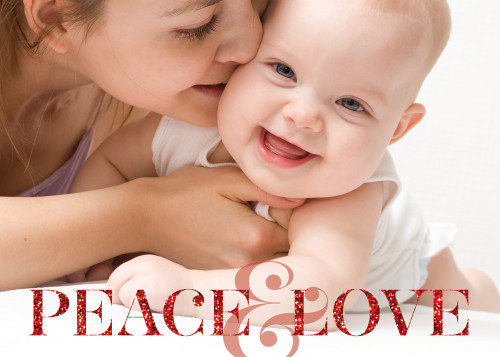 Peace and Love Box of 25 Custom Verse Holiday Flat Photo Cards: Peace and Love