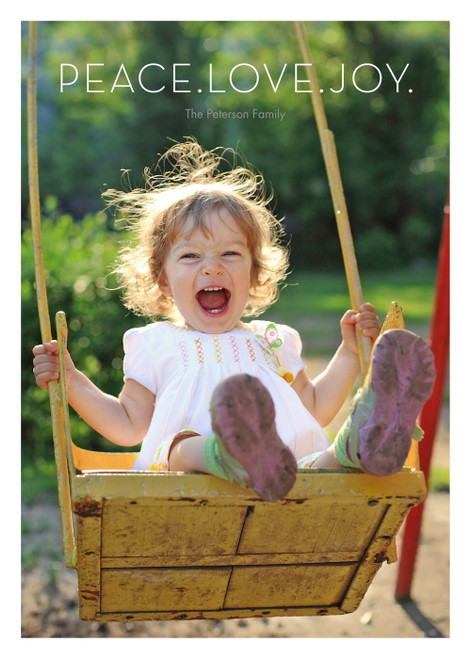 Peace. Love. Joy Box of 25 Custom Verse Holiday Flat Photo Cards: Peace. Love. Joy.