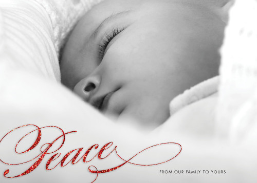 Swirling Red Peace Box of 25 Custom Verse Holiday Flat Photo Cards: Peace
