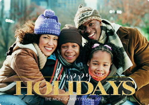 Dream Big: White and Gold Text Box of 25 Custom Verse Holiday Flat Photo Cards: Happy Holidays