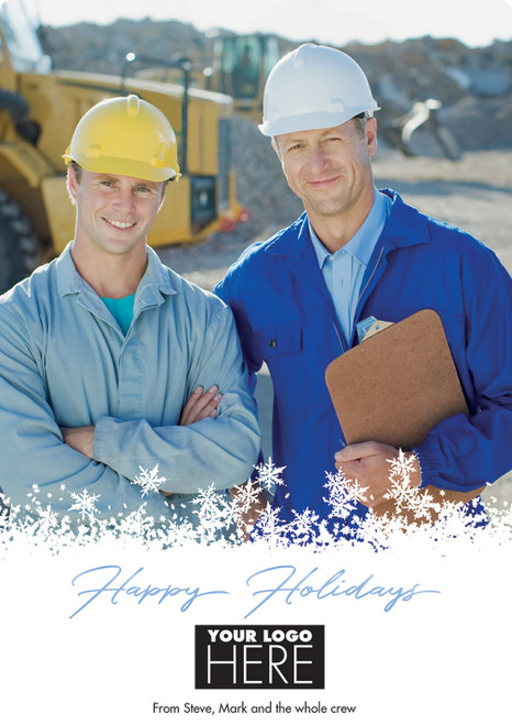 Off the Script: Lightly Blue Script Box of 25 Custom Verse Holiday Flat Photo Cards: Happy Holidays