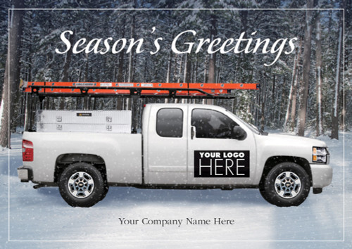 White Pickup Truck with Red Ladder Box of 25 Contractor Custom Verse Holiday Cards with Logo Upload: Season's Greetings