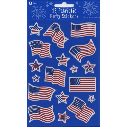 Patriotic Flags And Stars Package of 18 Patriotic / Fourth of July Puffy Stickers