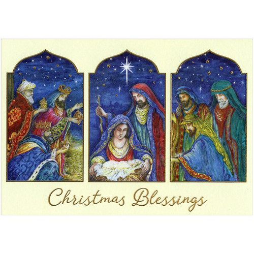 Magi Visit Jesus Three Panel Box of 18 Religious Christmas Cards: Christmas Blessings