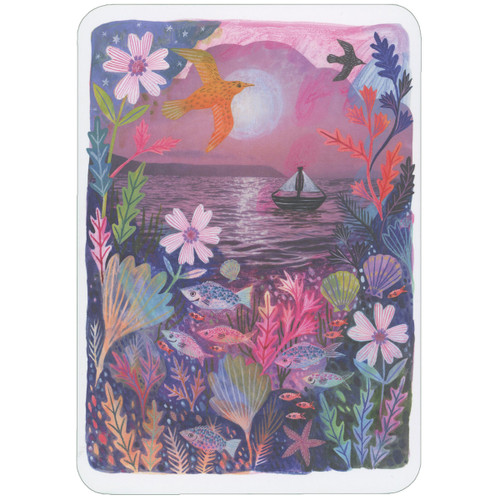 Sailboat Above Colorful Pink Hued Aquatic Ecosystem Inspirational Birthday Card