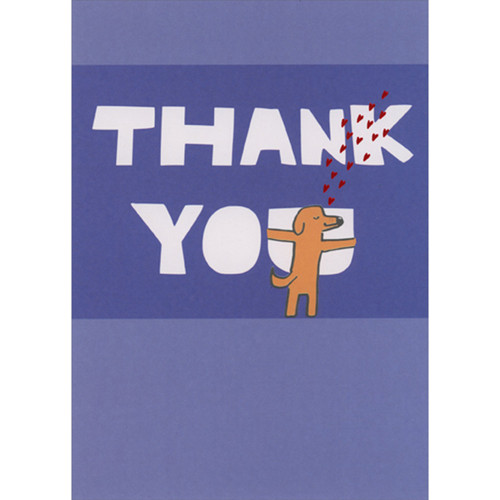 Orange Dog Hugging the Letter U Thank You Card: THANK YOU