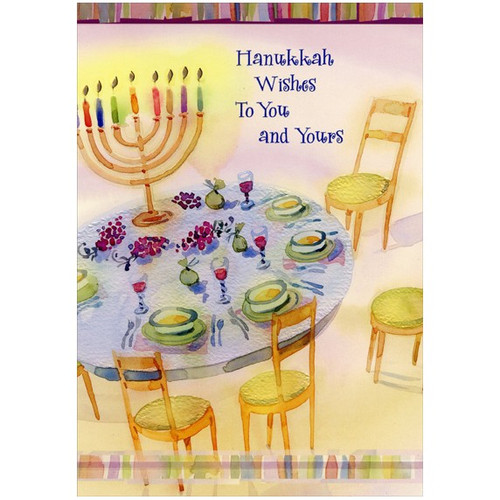 Menorah on Table Box of 18 Hanukkah Cards: Hanukkah Wishes To You and Yours