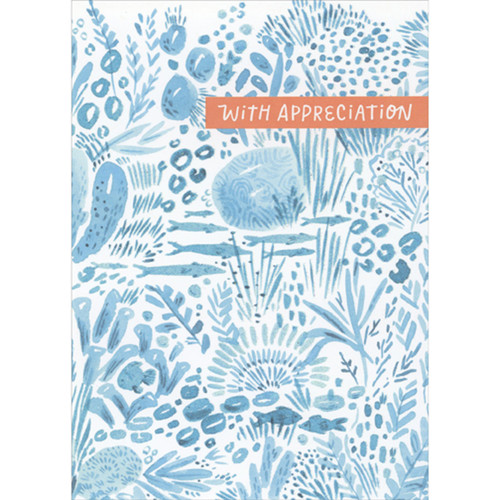 With Appreciation: Blue Glitter Seascape Inspirational Thank You Card: With appreciation