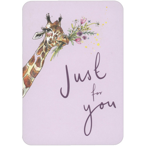 Just For You: Giraffe Holding Bouquet of Flowers Die Cut Thinking of You Card: Just for you