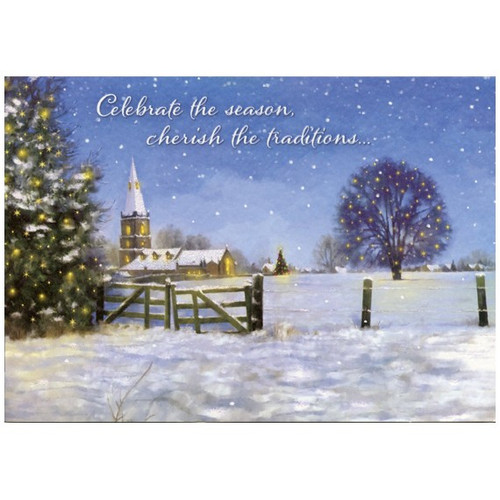 Church and Fence in Falling Snow Box of 18 Christmas Cards: Celebrate the season, cherish the traditions…