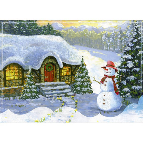 Snowman and Snow Covered Cottage Box of 18 Christmas Cards