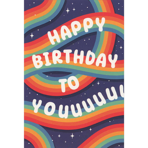 Criss Crossing Rainbow Paths on Blue Birthday Card: Happy Birthday to Youuuuuu