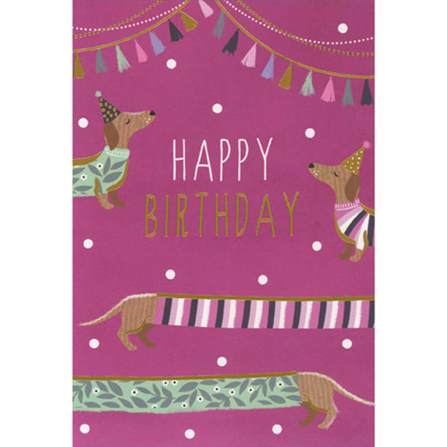 Two Long Dachshunds in Patterned Sweaters Birthday Card: Happy Birthday