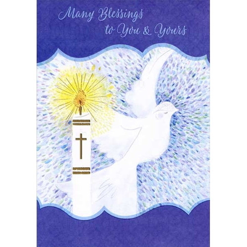 Dove and Candle Many Blessings Box of 18 Religious Christmas Cards: Many Blessings to You & Yours