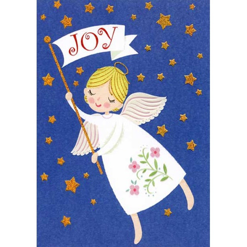 Joy Angel and Gold Stars Box of 18 Religious Christmas Cards: Joy