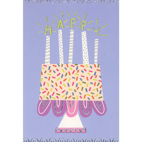 Happy Candles on Cake with Sprinkles Birthday Card: H A P P Y
