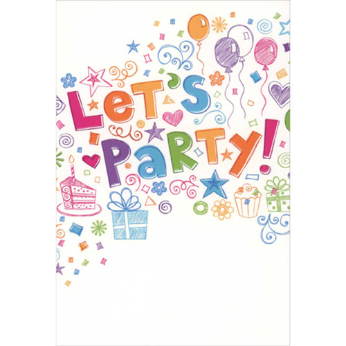 Let's Party Fun Lettering and Festive Doodles Birthday Card: Let's party!